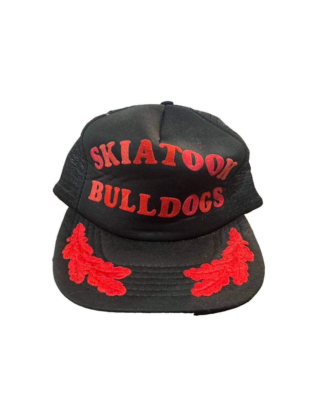 VTG Skiatook Bulldogs Trucker Hat Snapback Black Red Mesh Cap Embroidered USA